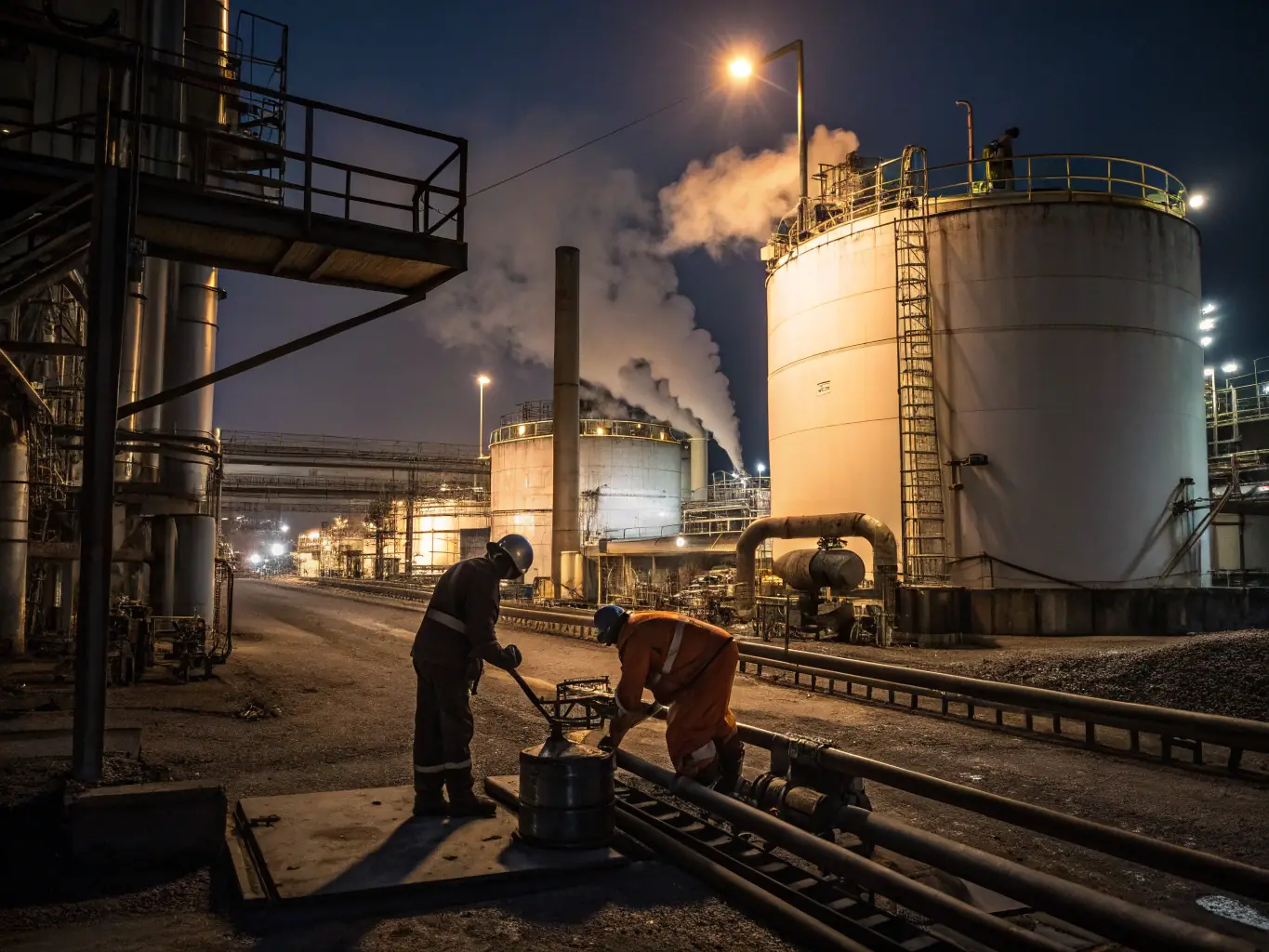 A chemical plant with storage tanks and processing units, emphasizing advanced petrochemical production.